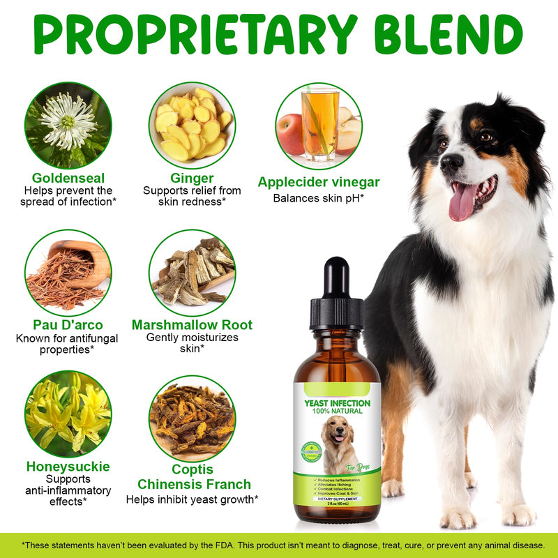Yeast Infection Treatment for Dogs, 60ml Natural Dog Yeast Infection Treatment Drops for Itchy Skin Relief, Inflammation Relief, Improves Coat & Skin