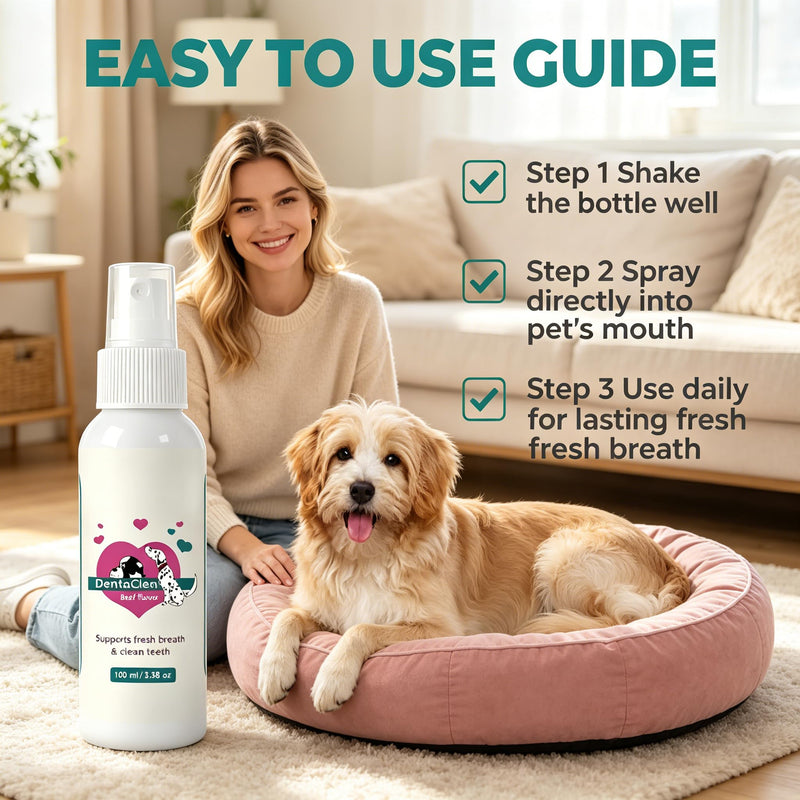 DentaClean Spray for Dogs & Cats, No-Brush Plaque & Tartar Remover, Breath Freshener for Dog Dental Care, Supports Daily Oral Hygiene, Easy Spray for Dogs Cats, 100ml
