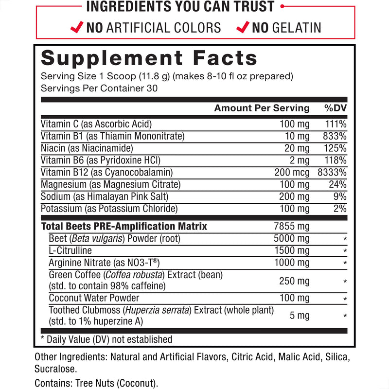 FORCE FACTOR Total Beets Pre-Workout Powder to Boost Energy & Endurance, Increase Strength, and Improve Blood Flow and Pumps, Nitric Oxide Supplement with Beet Root Powder, Fruit Punch, 30 Servings - BeesActive Australia