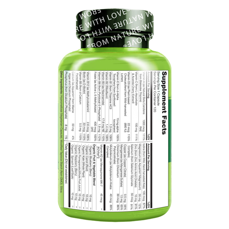 NATURELO Mens Multivitamins - One Daily Multivitamin for Men with Vitamins, Minerals & Organic Whole Foods, Boost Energy & Health, Non-GMO, 120 Vegetarian Capsules 120 Count (Pack of 1)