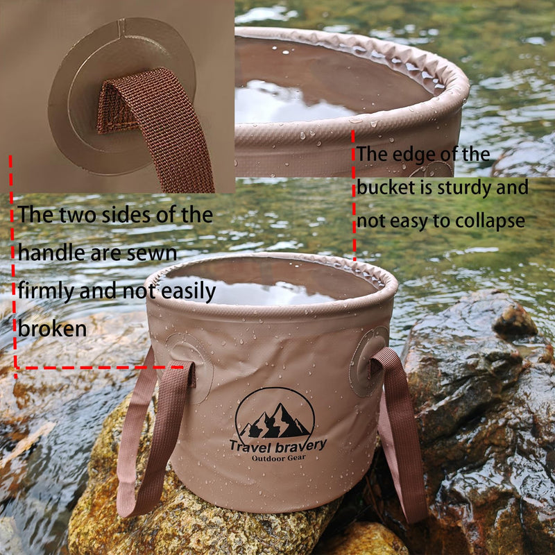 Outdoor Portable Folding Bucket, Picnic, Fishing Bucket, Water Bucket, Large Capacity Handheld Bucket, Suitable for Camping, Hiking, Water Filling, Vegetables and Fruits (Coffeecolour, 20L) Coffeecolour