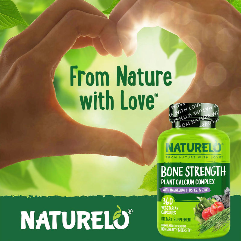 NATURELO 600mg Calcium Supplement for Bone Strength, VIT D3, 360 Capsules | Magnesium, Zinc, Vit K2, for Women & Older Adults, Plant-Based, Well Tolerated, NSF Contents Certified, MFD in GMP Facility Unflavored 360 Count (Pack of 1)