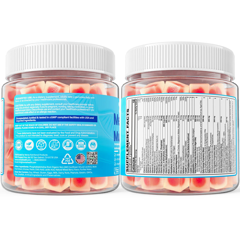 Methylated Multivitamin for Women & Men Gummies w/ Omega-3, Calcium, D3 K2, Methylfolate & B12, TMG, Daily Vitamin A, C, E, B Complex, Magnesium, CoQ10, Probiotic for Overall Health- Vegan, 2 Pack 60 Count (Pack of 2)