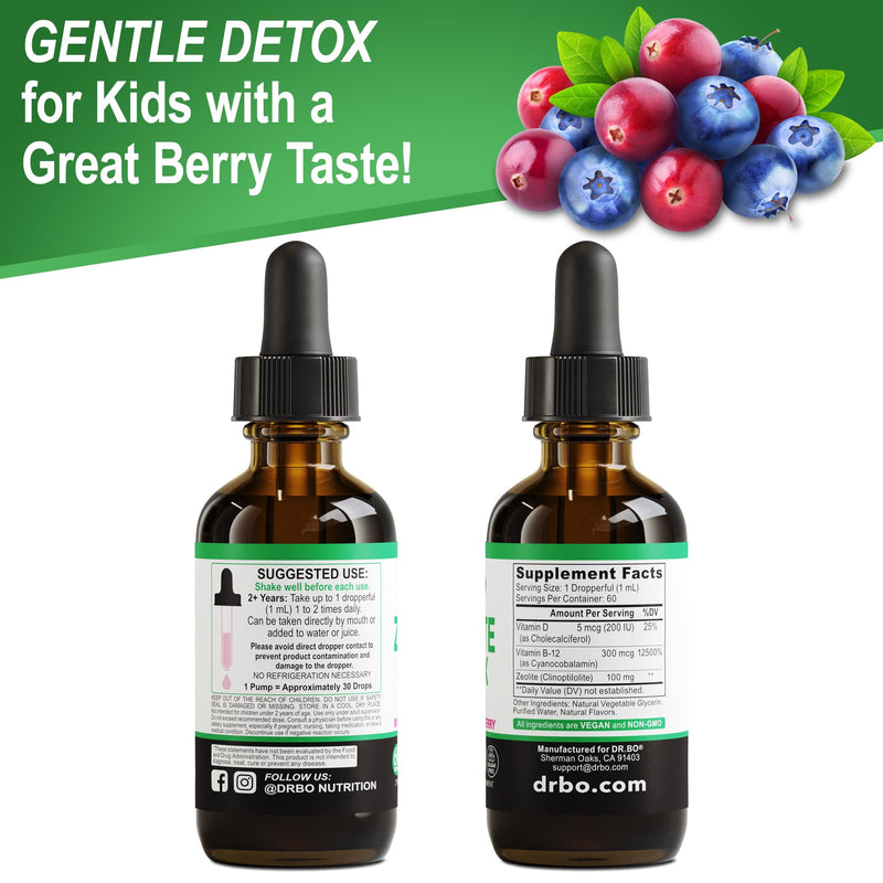 Zeolite Detox for Kids Liquid Drops - Advanced Clinoptilolite with Pure Vitamins B12 & D - Kids Gentle Body Daily Cleanse Focus & Speech Extra Clinoptilolite Zeolite Drops Detox Cleanse Supplement 2oz