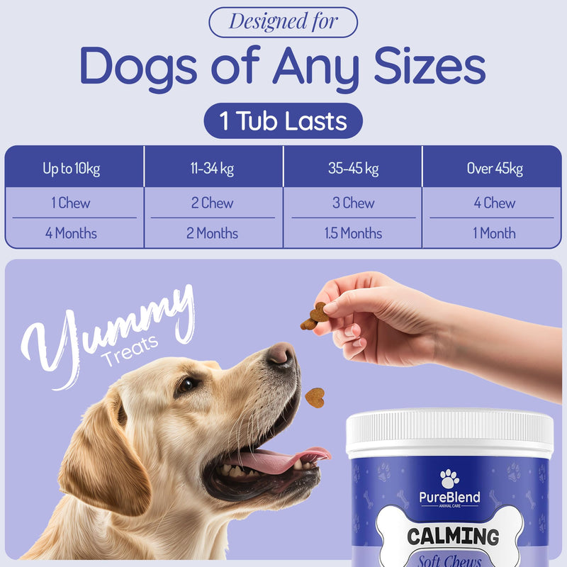 PureBlend Dog Calming Treats — Calming Chews for Dogs with Hemp Seed Oil, Chamomile & L-Theanine — 120 Chews, Up to 4 Month Supply