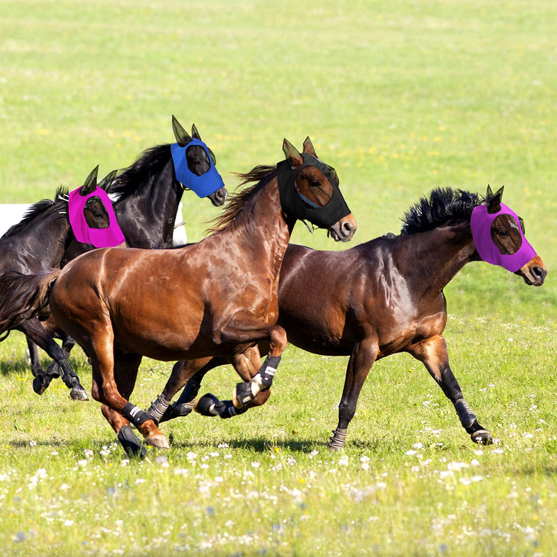 Frienda 4 Pcs Horse Fly Masks for Horses Fly Mask for Horses with Ears Protection Horse Mask Smooth Elastic Fly Mask with Sun Protection for Horses(Purple, Blue, Pink, Black, Medium) Purple, Blue, Pink, Black - BeesActive Australia