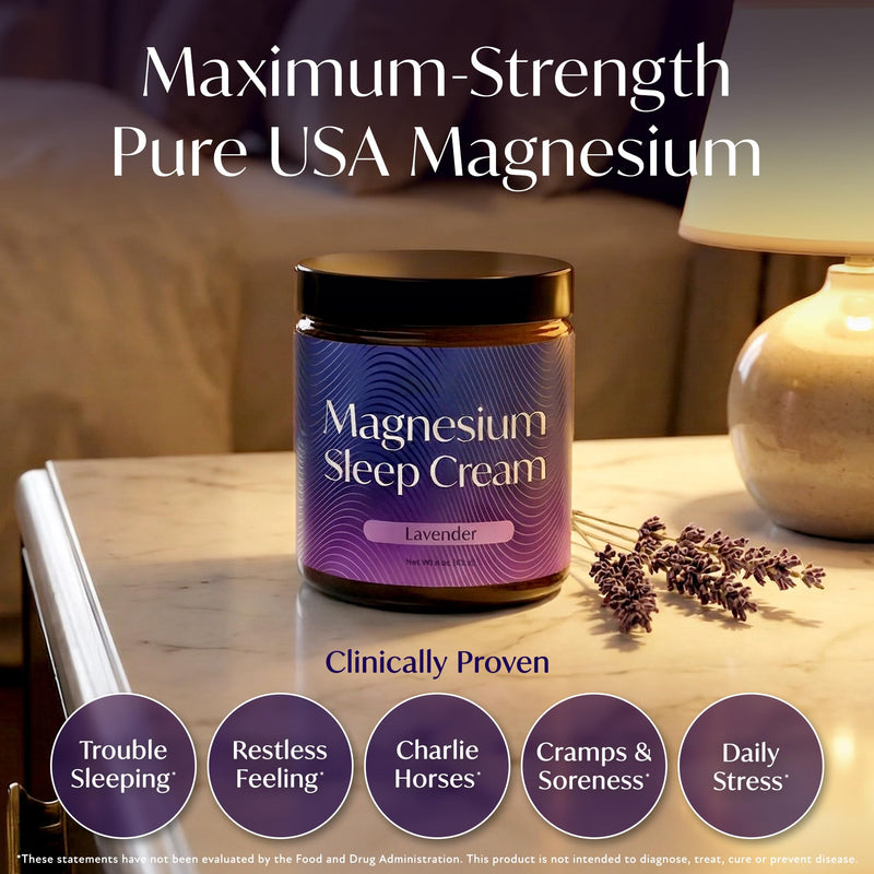Magnesium Sleep Cream, USA-Made Topical Magnesium Lotion for Sleep, Lavender Lotion for Feet, Nighttime Mag Oil Body Butter, Foot Cream, Relaxing Rub for Muscles, 4oz - BeesActive Australia