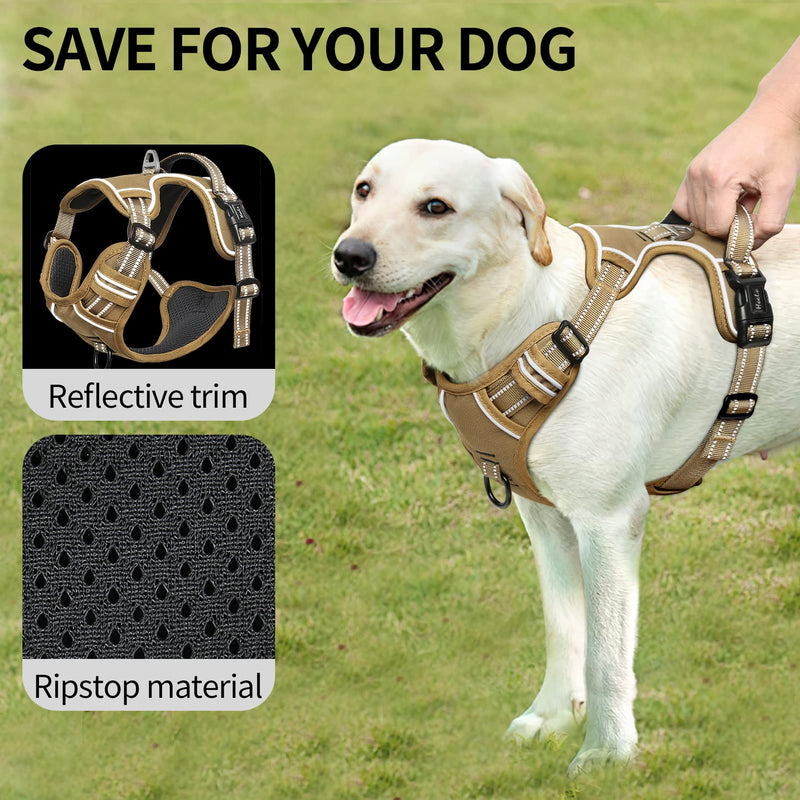 HEELE Dog Harness, Dog Harness Large Dogs Anti Pull Harness Dog Chest Harness with Handle Reflective Soft Padded Breathable Brown L MC Brown - BeesActive Australia