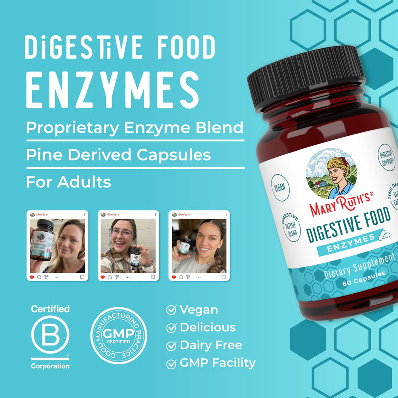 MARYRUTH'S Digestive Food Enzymes for Digestive Support, 60 Capsules | Digestive Support, Occasional Gas & Bloating Relief, Over 12 Enzymes, Alpha-Galactosidase, Beta-Glucanase, Protease