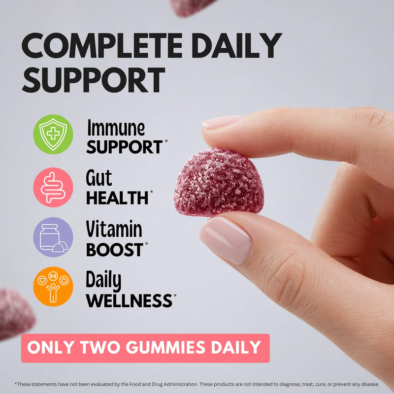 Viteey Multivitamin Gummies 8in1 Immune Support Supplement with Probiotics | Immune Boosters for Adults & Teens - Vegan, Gelatin Free, GMO Free - Chewable Berry Flavored Pectin Immune Defense 60 Count (Pack of 1)