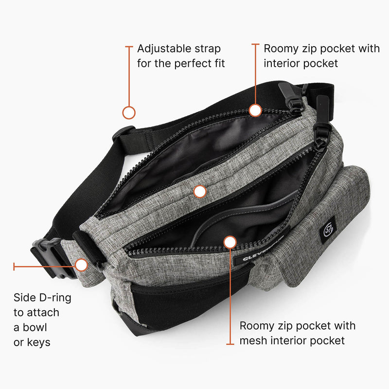Dog Walk & Train Sling Bag - Hands-Free 2-In-1 Treat Pouch, Poop Bag Holder, Clicker, Phone Pocket - Crossbody/Fanny Pack, Adjustable Strap - Graphite - BeesActive Australia