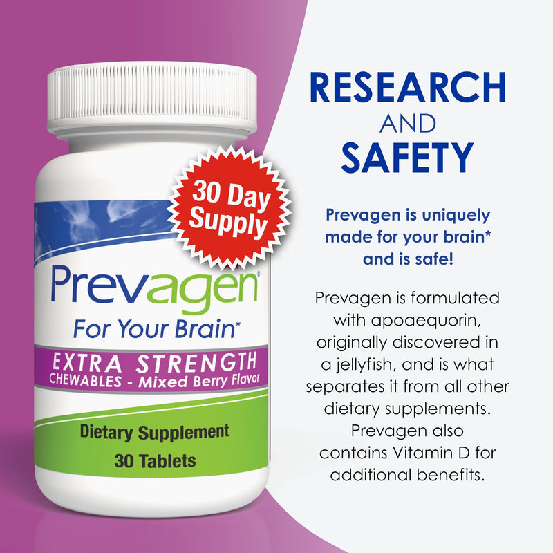 Prevagen Extra Strength Mixed Berry Chews, 7-Day Pill Minder, 1-Pack | For Your Brain, 1 Month Supply, 20mg Apoaequorin, 50mcg Vitamin D3, 30 Tablets per Bottle 30 Count (Pack of 1)