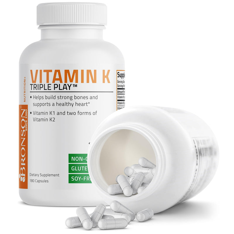 Vitamin K Triple Play (Vitamin K2 MK7 / Vitamin K2 MK4 / Vitamin K1) Full Spectrum Complex Vitamin K Supplement, 180 Capsules Unflavored 180 Count (Pack of 1) - BeesActive Australia
