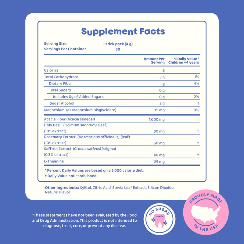 JoySpring Think Dust Kids Magnesium Sticks, Lemonade, 30 Servings | Bisglycinate form with L-theanine and saffron, supports calm and steady focus, sugar-free single-serve drink mix Safrron Stick