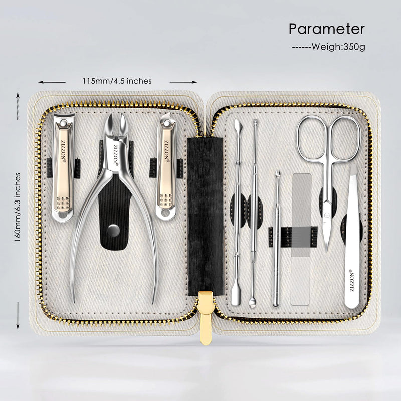 ZIZZON Manicure Set Professional Stainless Steel Toenail and Fingernail Clippers Set 9 in1 Pedicure and Grooming kit with Travel Case (Black) Black
