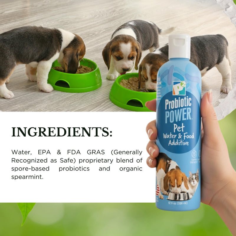 Probiotic Power Pet Water and Food Additive for Dogs, Cats, Horse, Reptiles & Birds – Supports Balanced Digestion, Immune Health, Nutrient Absorption, Plaque Reduction & Energy Boost – 12 oz