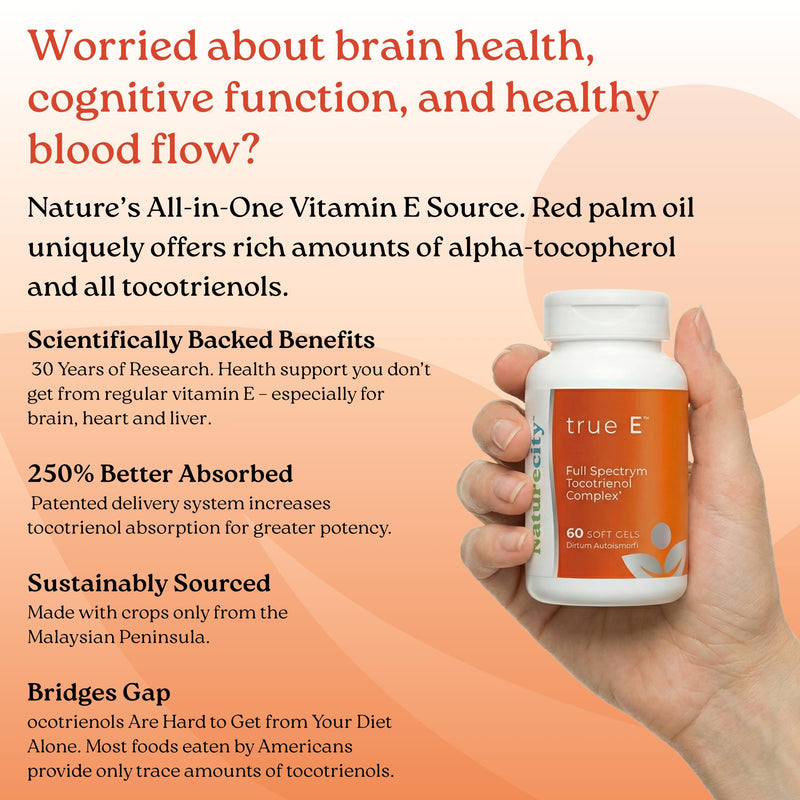 NatureCity True-E Full Spectrum Tocotrienols Vitamin E & Natural Alpha Tocopherol Supplement | Sustainable Vitamin E Tocotrienols from Evnol Suprabio | Non-GMO Vitamin E Complex | 60 Soft gels 1