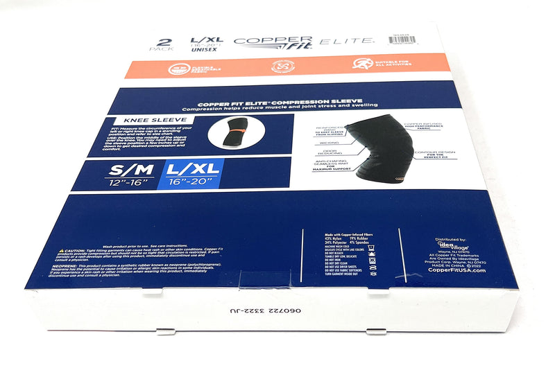 Copperfit Elite Knee Support Knee Sleeve for Joint Pain and Arthritis Relief L/XL - 2 Pack