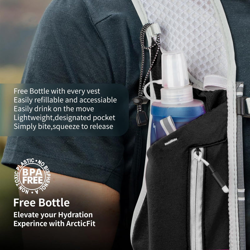 Hydration Running Vest for Women Men,Lightweight Breathable Reflective Hydration Pack with 500ml Water Bottle,Hydration Vest Pack Backpack for Hiking,Camping,Trail Running,Cycling,Race,Marathon 673RV-Black