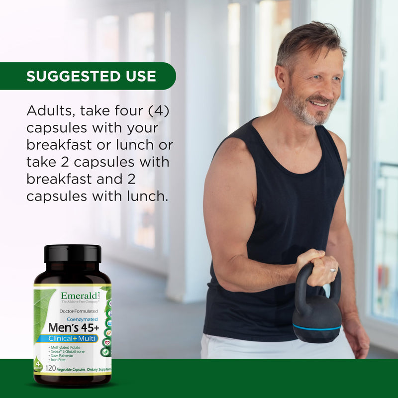 EMERALD LABS Men's 45 Plus Clinical Multi, 120 Capsules (30 Servings) | Multivitamin for Heart Health & Vitality Support, Whole-Food & Probiotic Blend, Non-GMO & Gluten-Free