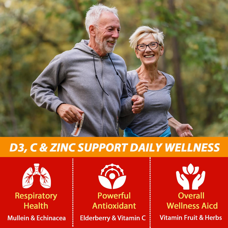 Vitamin C + D3 + Zinc Immune Support Gummies for Adults 50 Plus Elderberry | Vitamin C + D3 + Zinc Gummies for Adults 50 +, Sugar Free Immune Support Supplement w/ Elderberry, Echinacea, Quercetin,1Pack 60 Count (Pack of 1)
