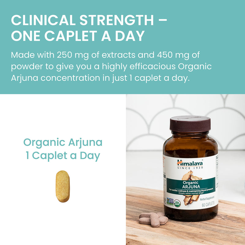Himalaya Organic Arjuna, 60 Day Supply - Herbal Supplement Supporting Heart Health and Normal Blood Pressure - USDA Organic, Vegan, Non-GMO, Gluten Free, 700 mg, 60 Caplets 1 - BeesActive Australia