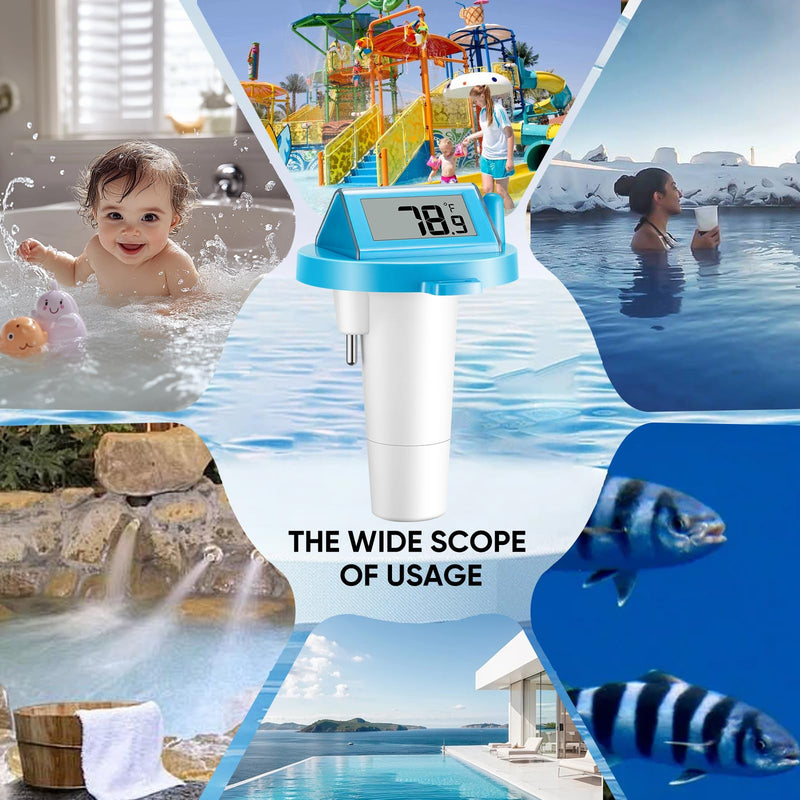 Solar Pool Thermometer Floating Easy Read - IPX8 Waterproof Digital Pool Water Temperature Thermometer for Swimming Pools, Hot Tubs, Ponds, Ice Baths