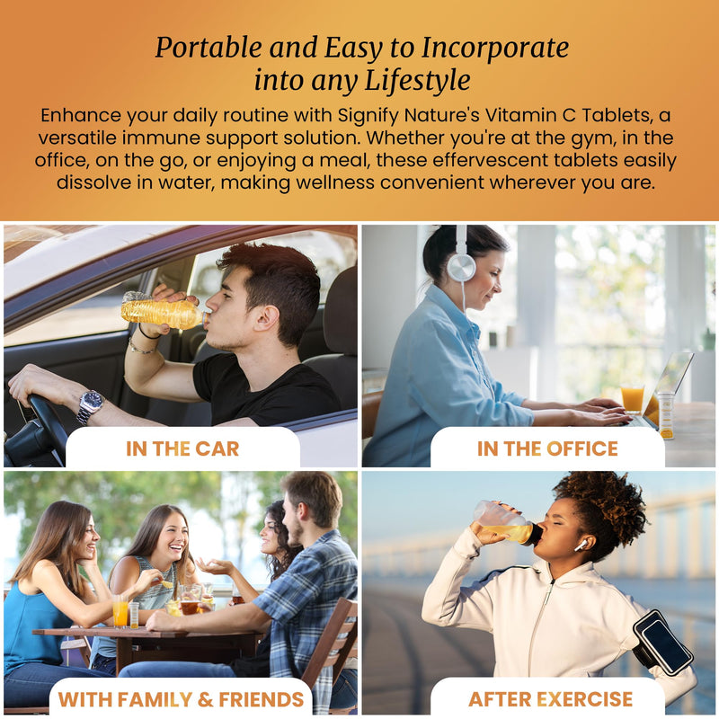 SIGNIFY NATURE Vitamin C 1000mg Effervescent Tablets with Zinc, 40CT | Potent Immune Support with Zinc, Sugar-Free & Vegan, Dissolvable Fizzy Tablet, Water Soluble, Easy Daily Vitamin C Boost Orange 40 Count (Pack of 1)