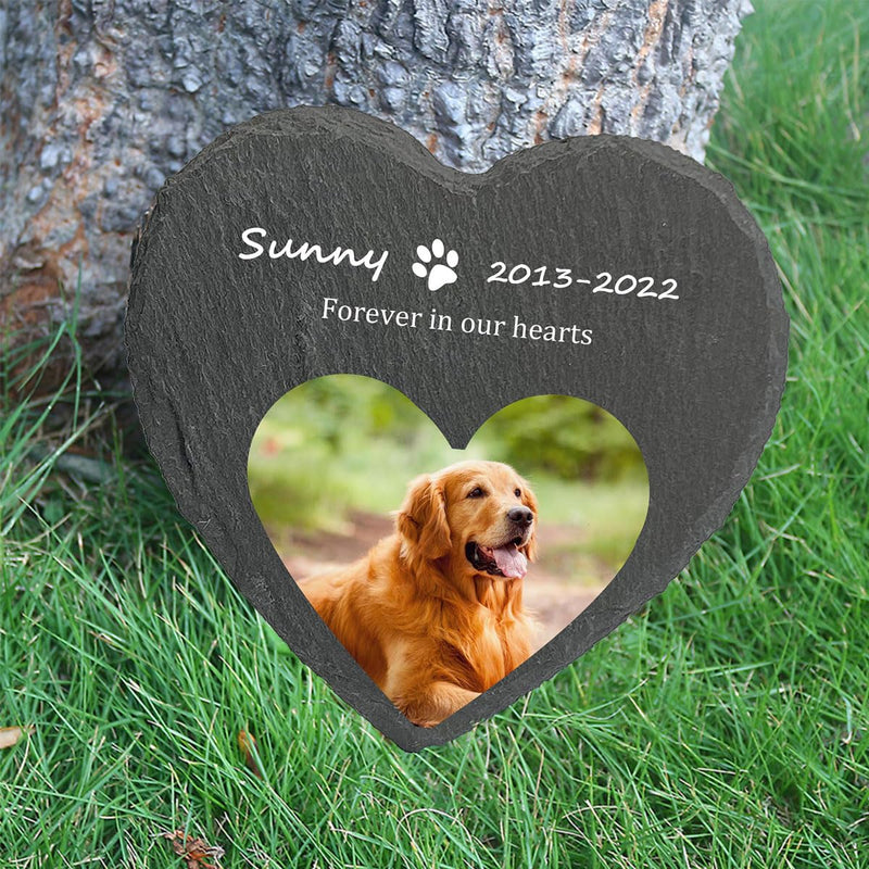 Animal gravestone, slate memorial stone, gravestone dog cat, memorial plaque gravestone, animal memorial stone in heart shape, diameter 20cm (does not support custom patterns) - BeesActive Australia