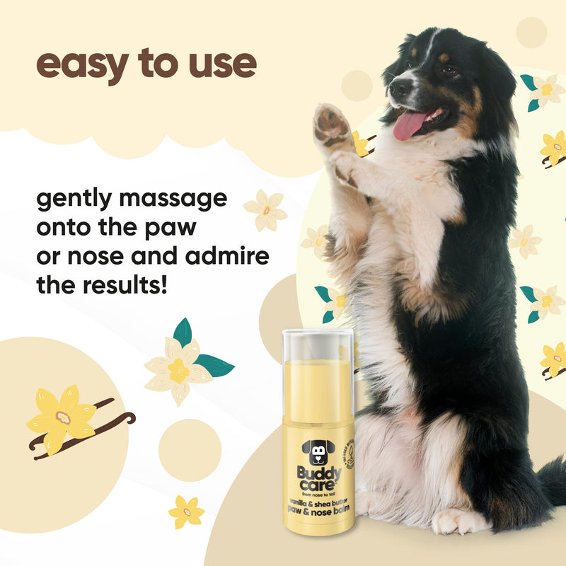 Buddycare Dog Paw & Nose Balm - Vanilla & Shea Butter | Protects & Repairs Dry, Cracked & Chapped Skin | Vegan & Cruelty-Free, Moisturises & Nourishes | Pocket Sized Grooming Accessory