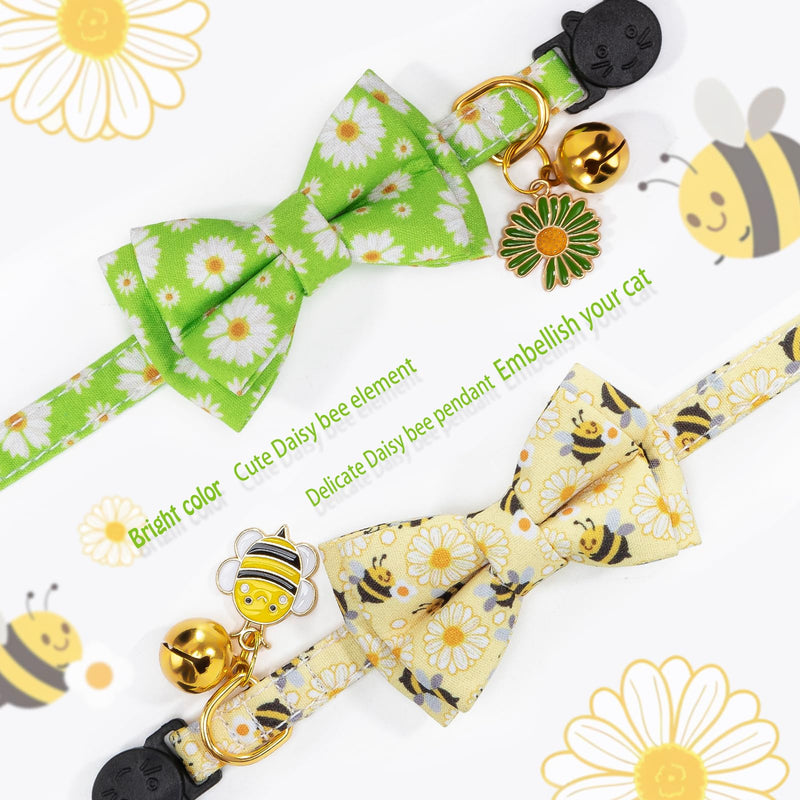 Breakaway Cat Collar with Cute Bow Tie Bell 2Pack Daisy Bee Cat Collar for Male Female Soft Cotton Kitty Kitten Collar Cute Cat Collar Ideal for Girl Cats Boy Male Cats Daisy & Bee - BeesActive Australia