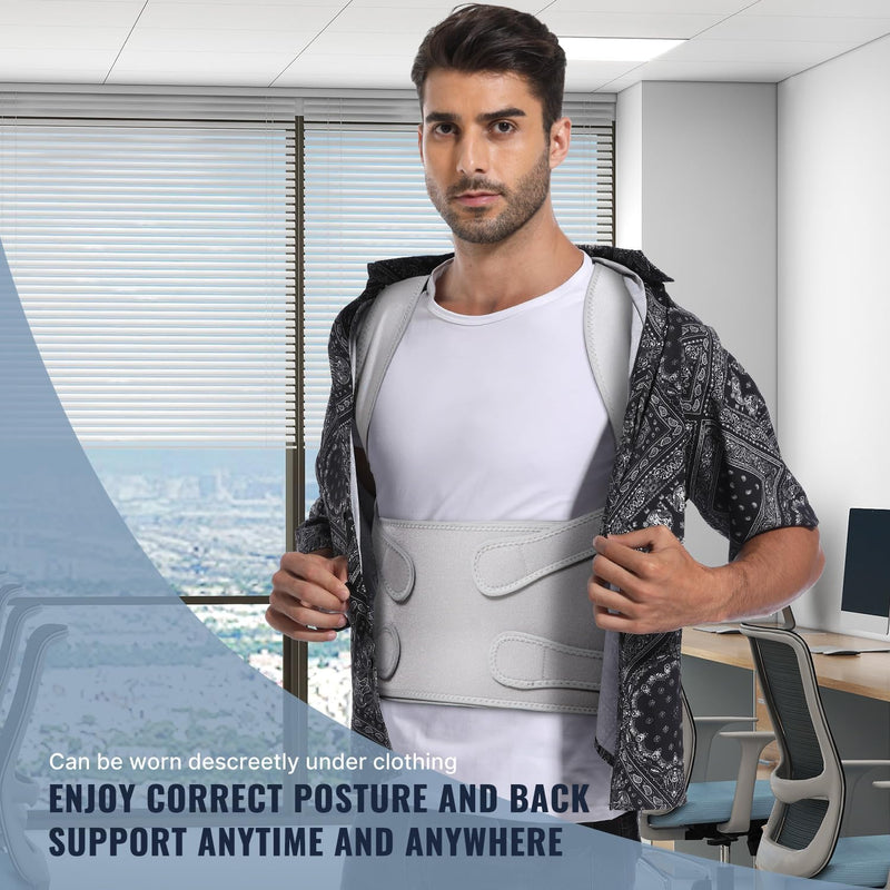 Adjustable Posture Corrector Belt for Women and Men, Back Brace Support, Shoulder Straightener Pain Relief Hunchback Correction, Grey (Medium)