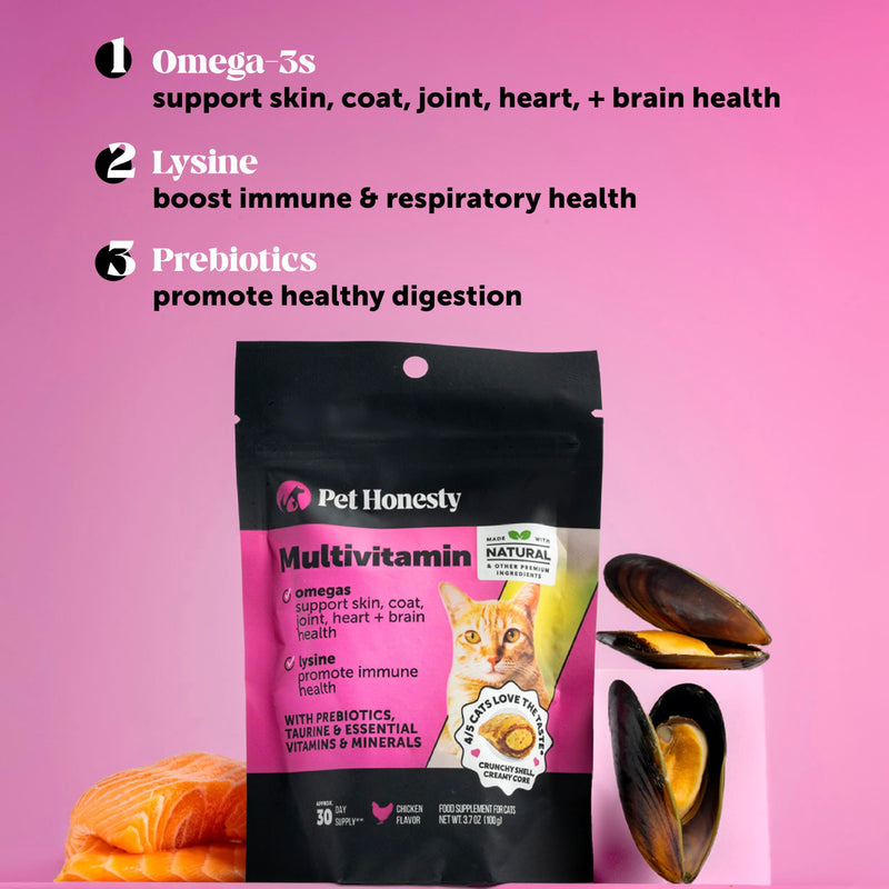 Cat Multivitamin + Cat Hip & Joint Daily Essentials Bundle - Crunchy & Creamy Chews for Immune Health, Joint Support, and Skin & Coat