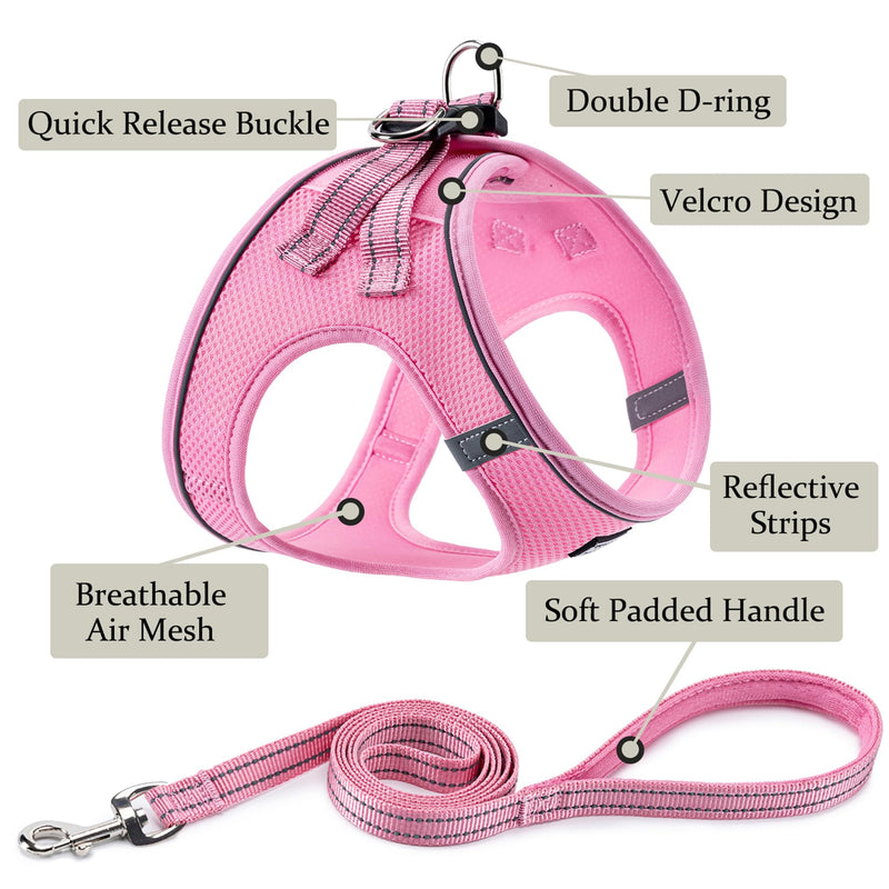 BOOMIBOO Dog Harness with Leash Set, No Pull Adjustable Reflective Step-in Puppy Pet Vest Harnesses for Small Medium Large Dogs and Cats,Pink XXS XXS(Chest:10"-12") Pink - BeesActive Australia