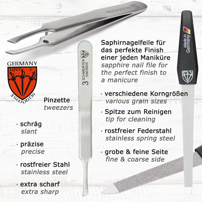 3 Swords Germany - brand quality 5 piece manicure pedicure grooming kit set for professional finger & toe nail care scissors clipper fashion leather case in gift box, Made by 3 Swords (00804) - BeesActive Australia