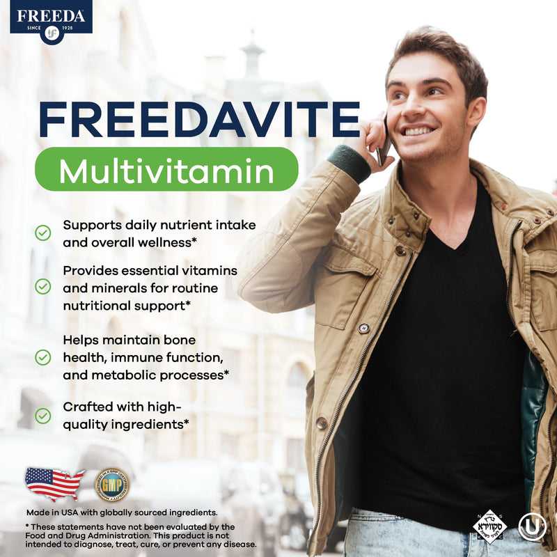 Freedavite Tiny Tablet - Moderate Multivitamin for Men and Women - Vitamin A, C, D, E, B1, B2, B6, B12, Biotin, Calcium, Zinc, Iron, Magnesium, Manganese, Copper, Selenium, Iodine - 100 Count | Supports Energy, Immunity, Bone & Brain Health – 20 Essent...