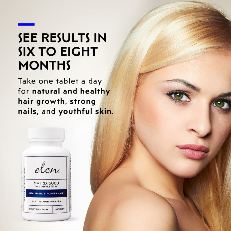 Elon Matrix 5000 Complete Multivitamin — Skin, Hair and Nail Growth Vitamins — Healthy Hair Growth Vitamins for Women & Men — 5000Mcg Biotin Supplement (60 Day Supply) 60 Count (Pack of 1)