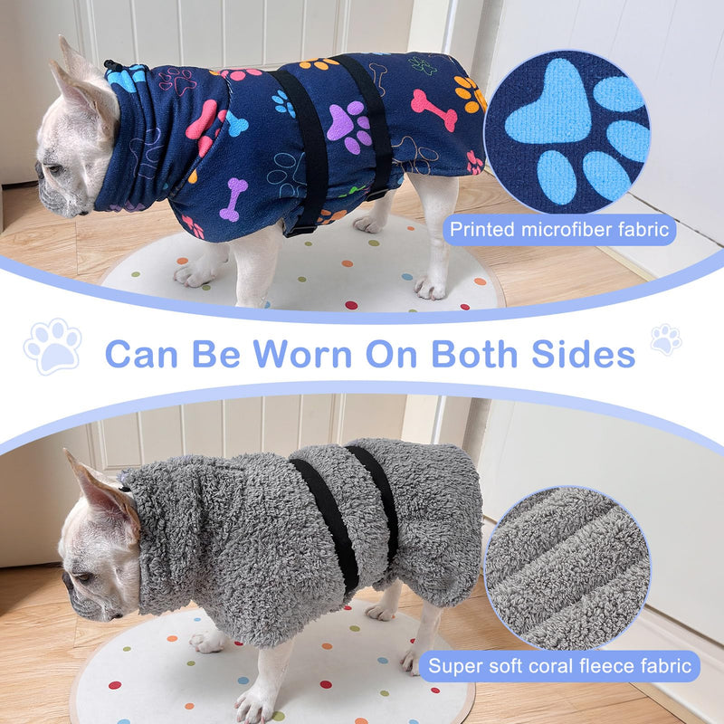 Dog Robe Quick Drying Dog Bathrobe Super Absorbant Dog Towels for Drying Dogs Cute Dog Clothes Thickening Dog Bath Supplies for After Bath Adjustable Dog Drying Coat, Wearable On Both Sides (S-XXL) Large Blue - BeesActive Australia