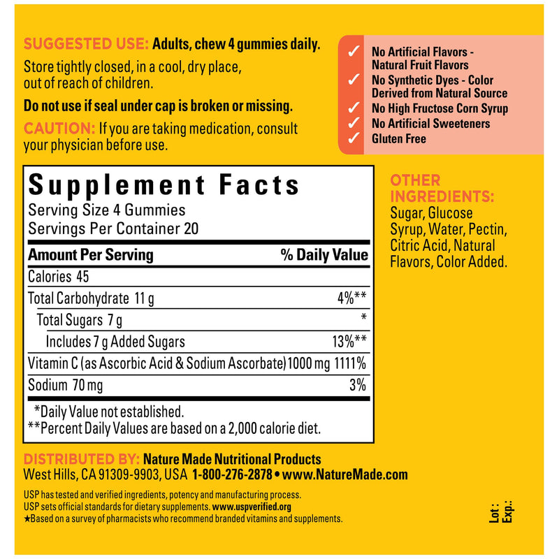 Nature Made Maximum Strength Dosage Vitamin C 1000mg per Serving, Immune Support Vitamin C Gummies for Adults, 80 Vitamin C Gummies, 20 Day Supply - BeesActive Australia