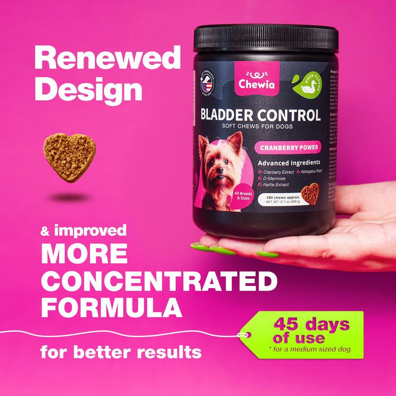 Dog UTI Treatment - Dog Cranberry Supplement for Bladder & Kidney Health, Urinary Tract, Incontinence Support - Cranberry Supplement for Dog Incontinence - Bladder Control Cranberry Chews Duck 180 count - PawsPlanet Australia