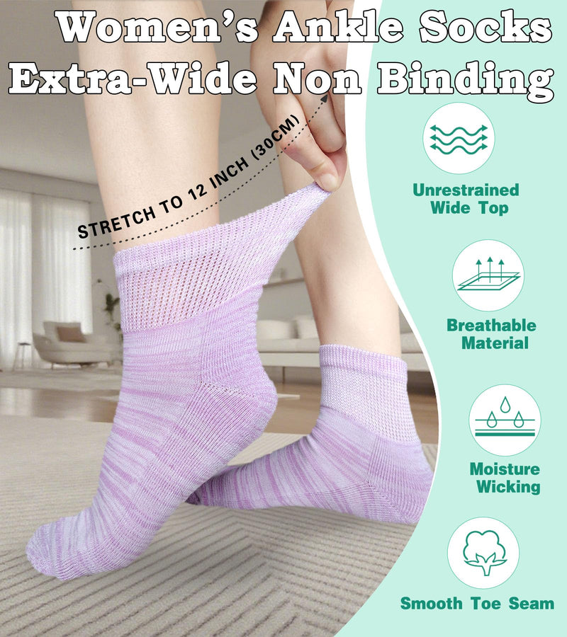 Women's Diabetic Ankle Socks Super Wide for Swollen Bariatric Feet, Neuropathy Non Binding Sock 4 Pairs One Size Sky Blue/Khaki/Bright Yellow/Purple - BeesActive Australia