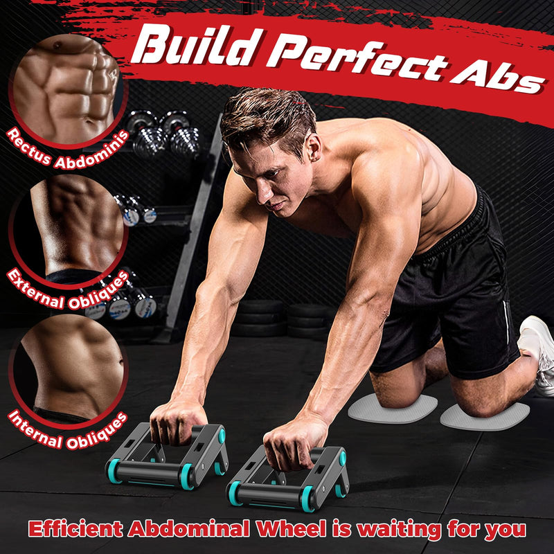 Ab Roller Wheel, 2-In-1 Exercise Roller Wheels, Push-Up Bar, Abdominal Exercise Machine, Ab Workout Equipment for Core Strength Training, Abs Exercise Roller with Knee Pad for Women Men Home Gym