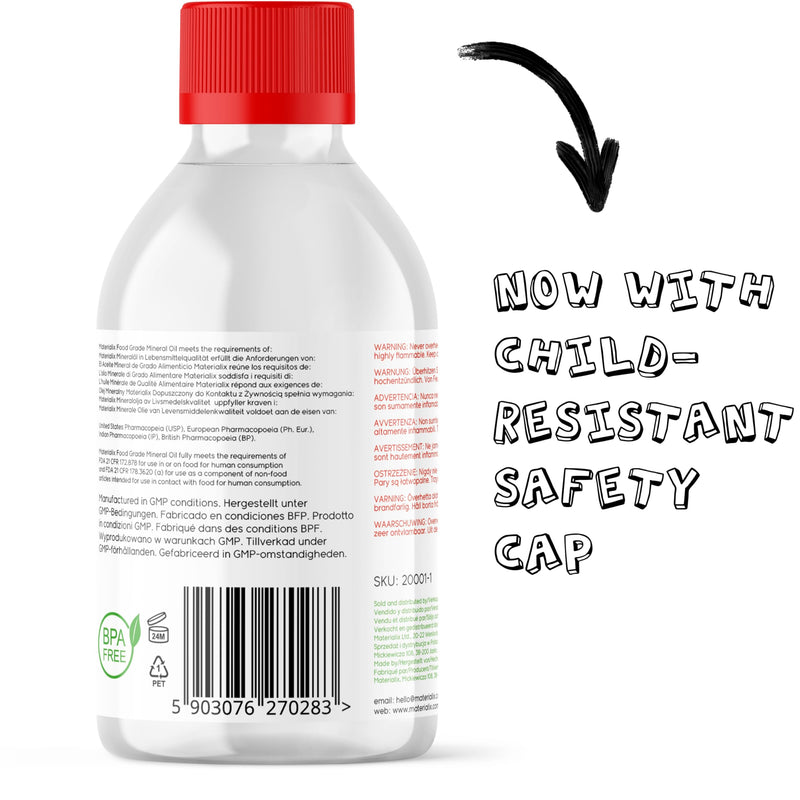 Food Grade Mineral Oil - 8.45 fl oz - suitable for wood and bamboo countertops, cutting boards and butcher blocks, stainless steel, stone and more - tasteless and odourless, no additives - BeesActive Australia