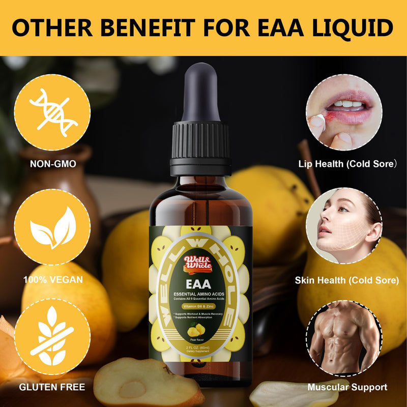 Well&Whole Essential Amino Acids Liquid Drops, EAA Supplement for Recovery | All 9 EAAs | Fast-Absorbing Liquid | Muscle Recovery | Workout Support | Easy Daily Drops