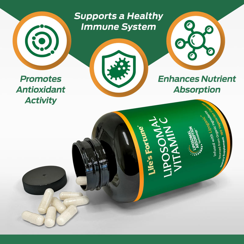 Life's Fortune Liposomal Vitamin C 2100 mg, Fast Acting Absorption, Higher Bioavailability Supporting Immune System, High Antioxidant Supplement Formula – Collagen Booster – 180 Capsules
