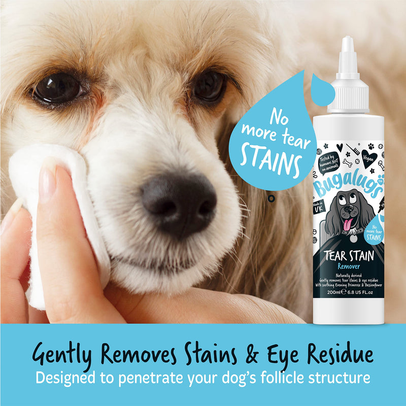 BUGALUGS Tear Stain Remover For Dogs, Cats & Pets Eyes. Dog Eye Cleaner Eyewash Gently Removes Eye Residue & Prevents Stains. 100% Naturally Derived Vegan Formula, Made in UK