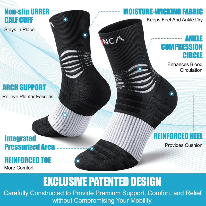 NEENCA Professional Compression Socks for Women Men Circulation, 20-30 mmHg Black White Medium