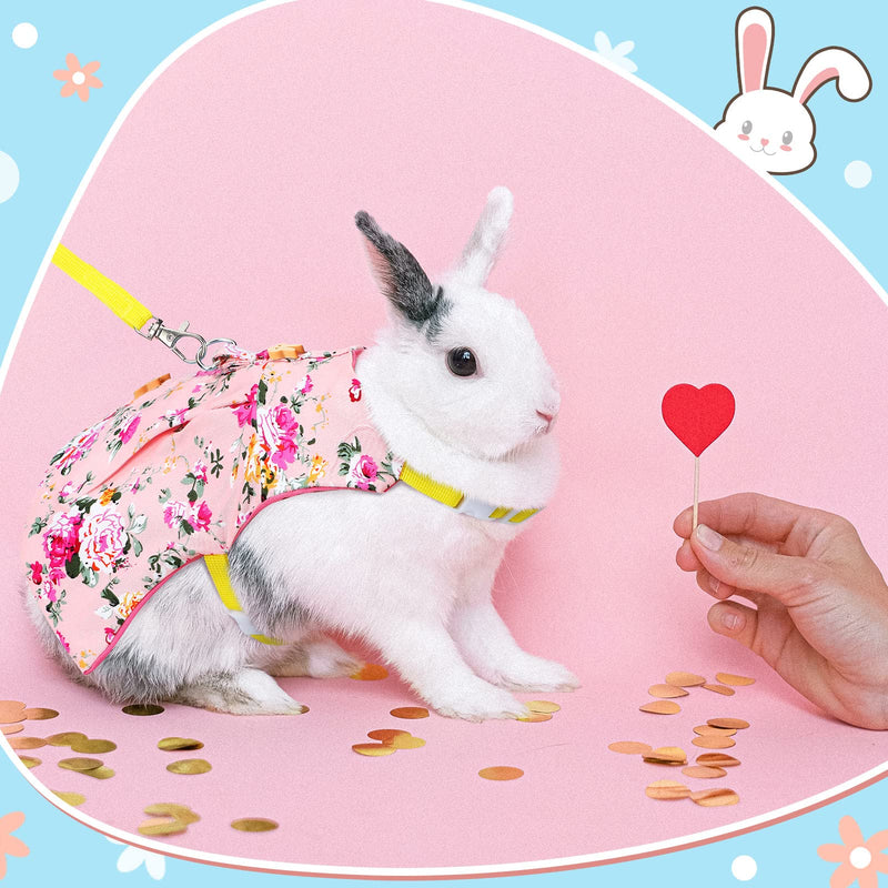 3 Piece Cute Rabbit Leash and Harness Set, Bunny Rabbit Dress Clothes Walking Harness Vest Escape Proof Pet Supply for Rabbit Hedgehog Ferret Guinea Pig (Pink Flower, Blue Flower, Daisy) Pink Flower, Blue Flower, Daisy - BeesActive Australia