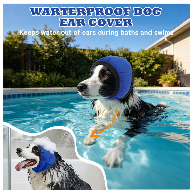 DORA BRIDAL Dog Ear Muffs Noise Protection for Anxiety Relief - Calming Dog Ear Wrap for Thunder Fireworks, Waterproof Pet Ear Cover for Bathing Swimming, Grooming M Blue