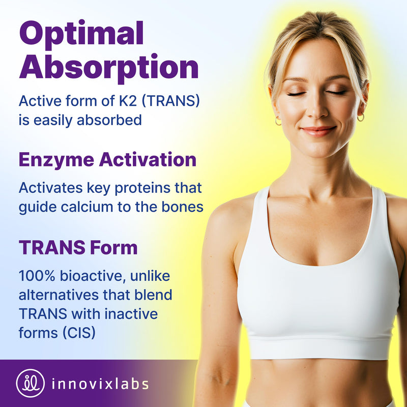 InnovixLabs Full Spectrum Vitamin K2-90 Softgels with 600 mcg of Trans Form MK7 and MK4 - Supports General Health and Bone Strength - Soy and Gluten Free K2 Vitamin Supplement (Pack of 2) 90 Count (Pack of 2)